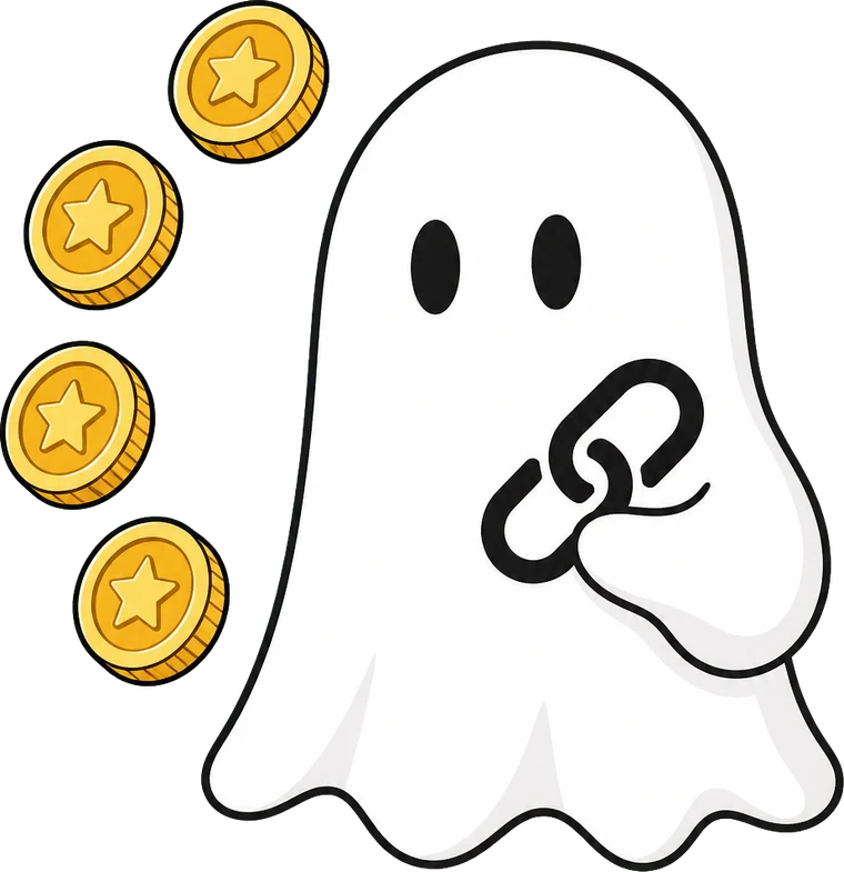 GHosting ghost holding a referral link with coins