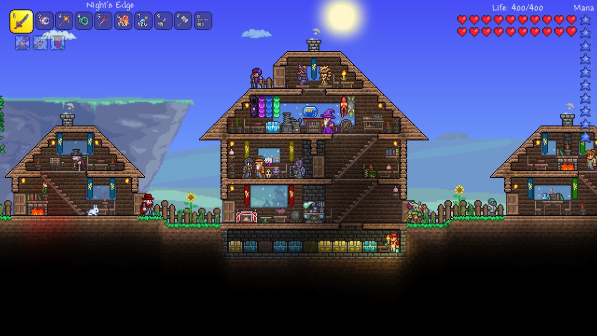 A large furnished Terraria base in a shared persistent world